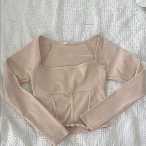 Miami Tan Asymmetrical Fitted Long Sleeve Blouse